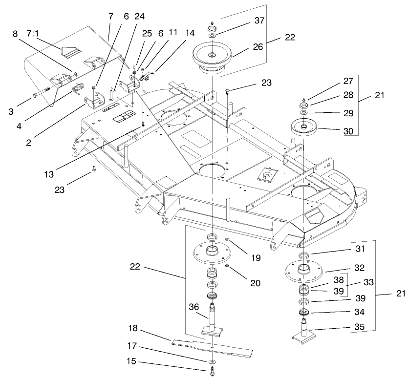 Deflector, Spindle And Pulley Assembly