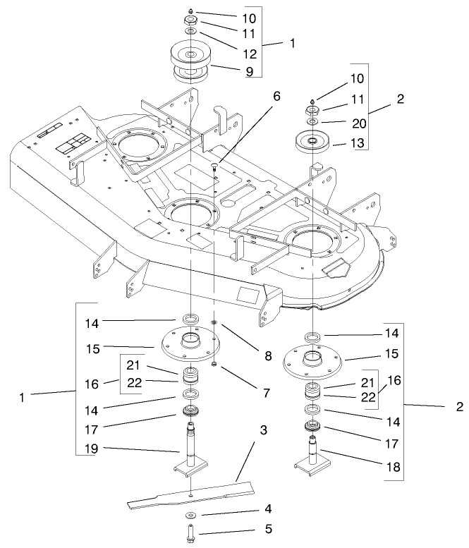 Deflector, Spindle And Pulley Assembly