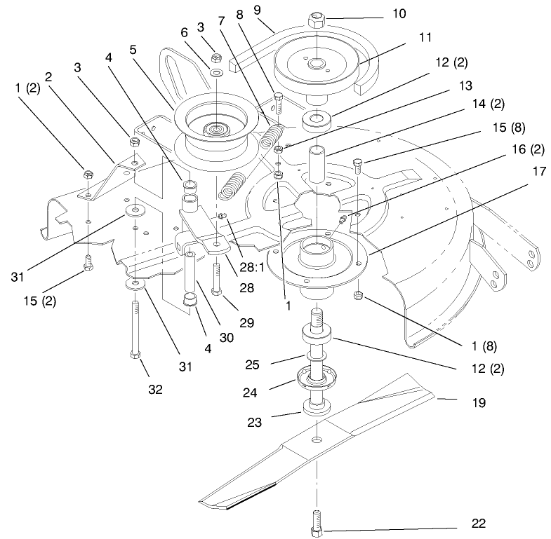 Blade, Spindle, Belt And Idler Pulley