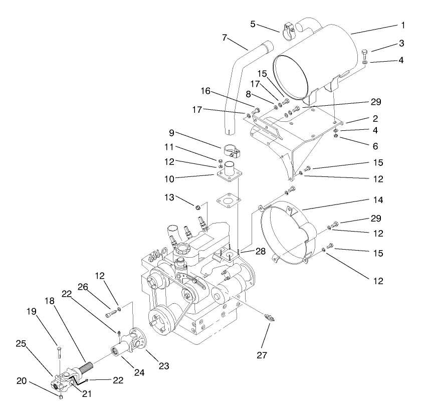 Muffler & Pump Drive Assembly