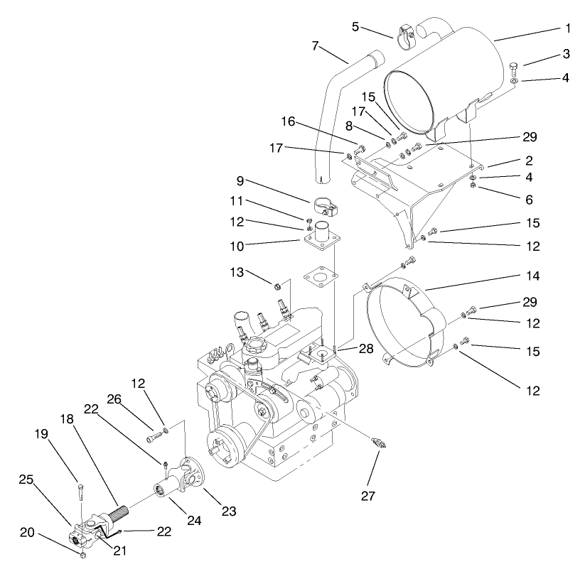 Muffler & Pump Drive Assembly