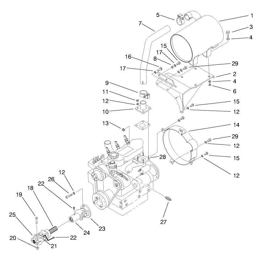 Muffler & Pump Drive Assembly