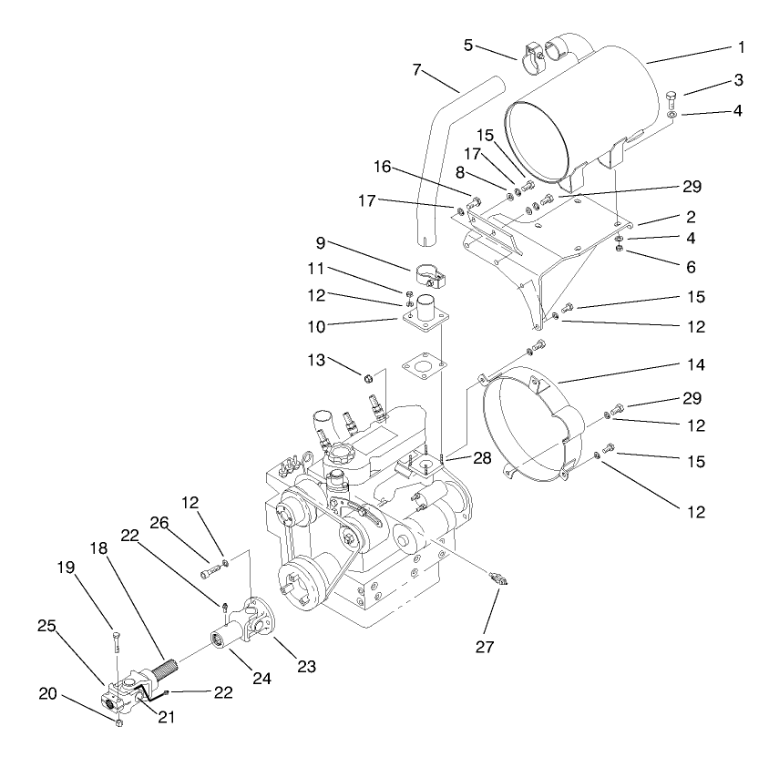 Muffler & Pump Drive Assembly