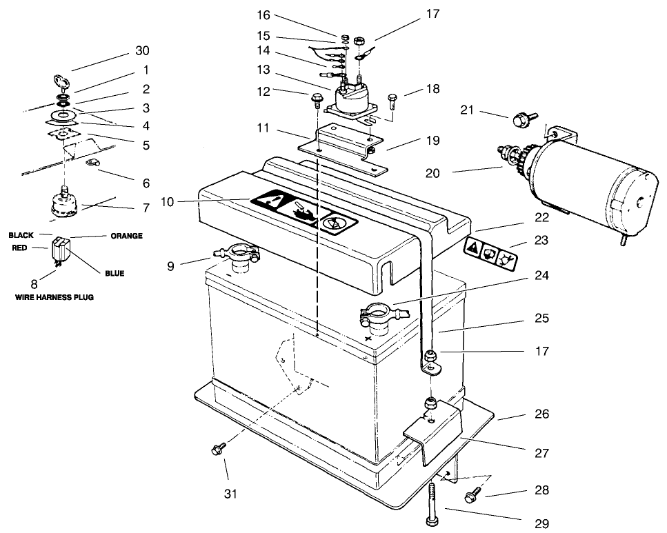 Starter Motor And Battery Wire Assembly