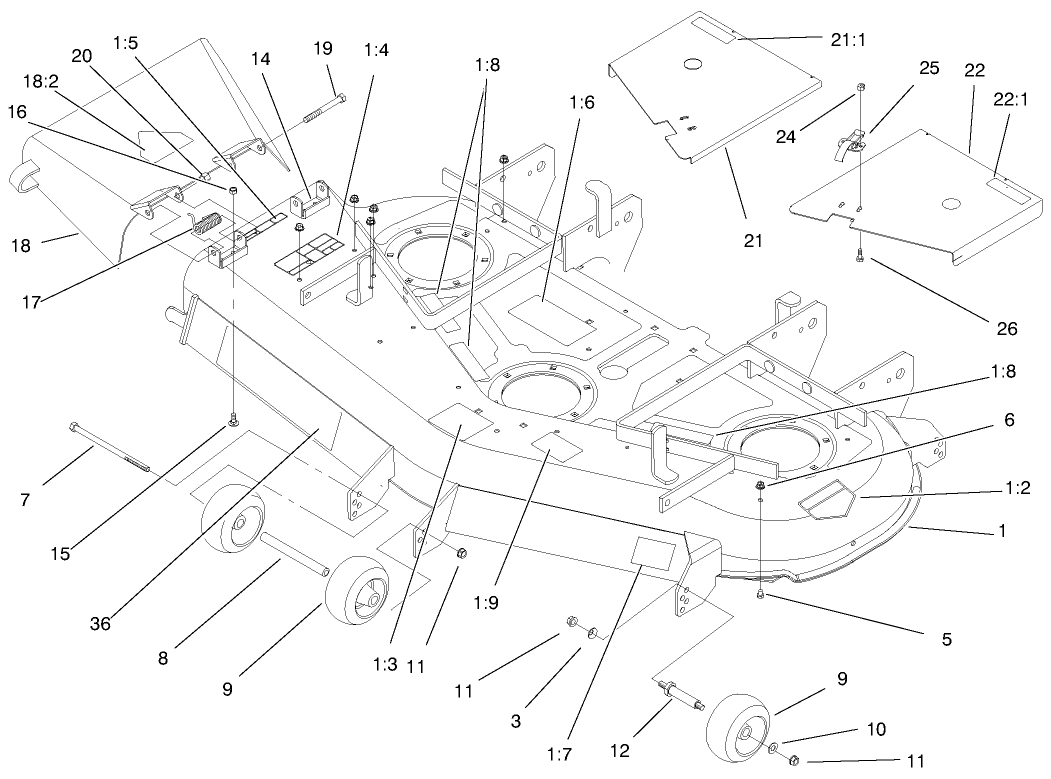 Deck, Deflector And Roller Assembly