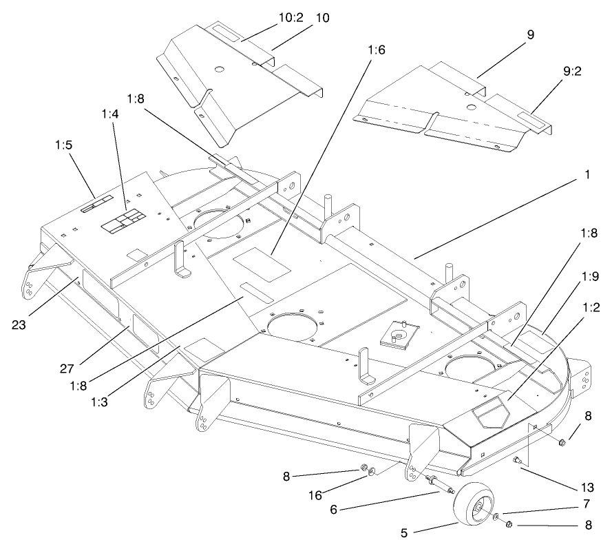 Deck, Deflector And Roller Assembly