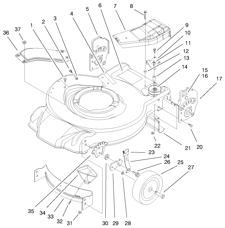 Housing, Handle Brackets, & Wheel Assembly