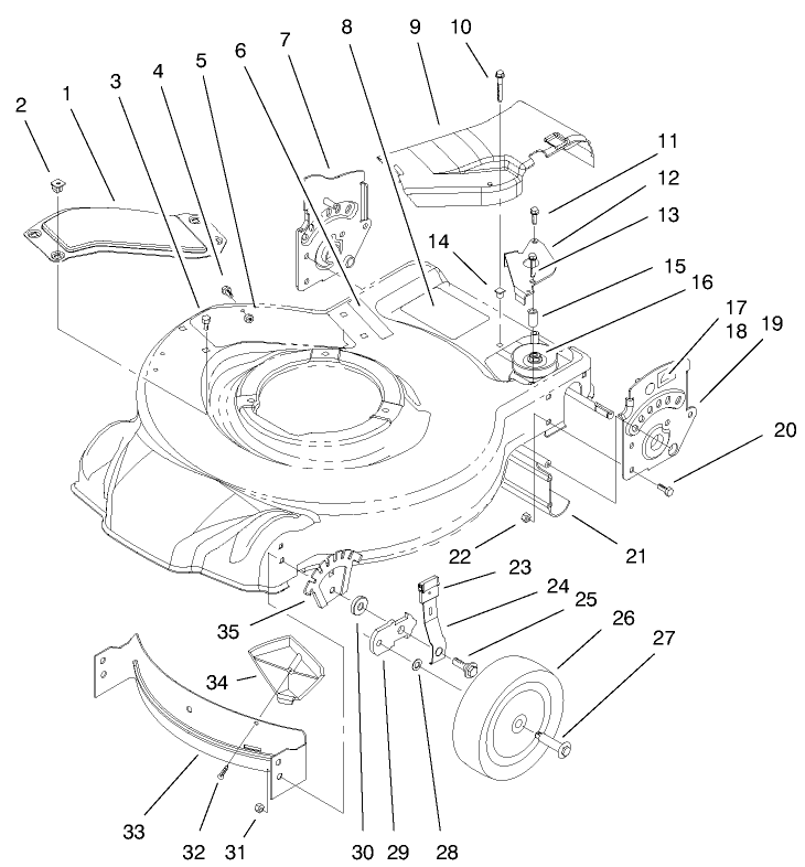 Housing, Handle Brackets & Wheel Assembly