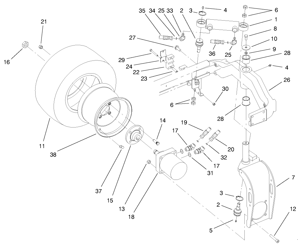 Rear Fork and  Tire Assembly
