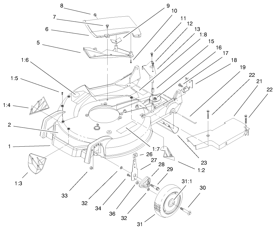 Housing, Handle Brackets and Wheel Assembly