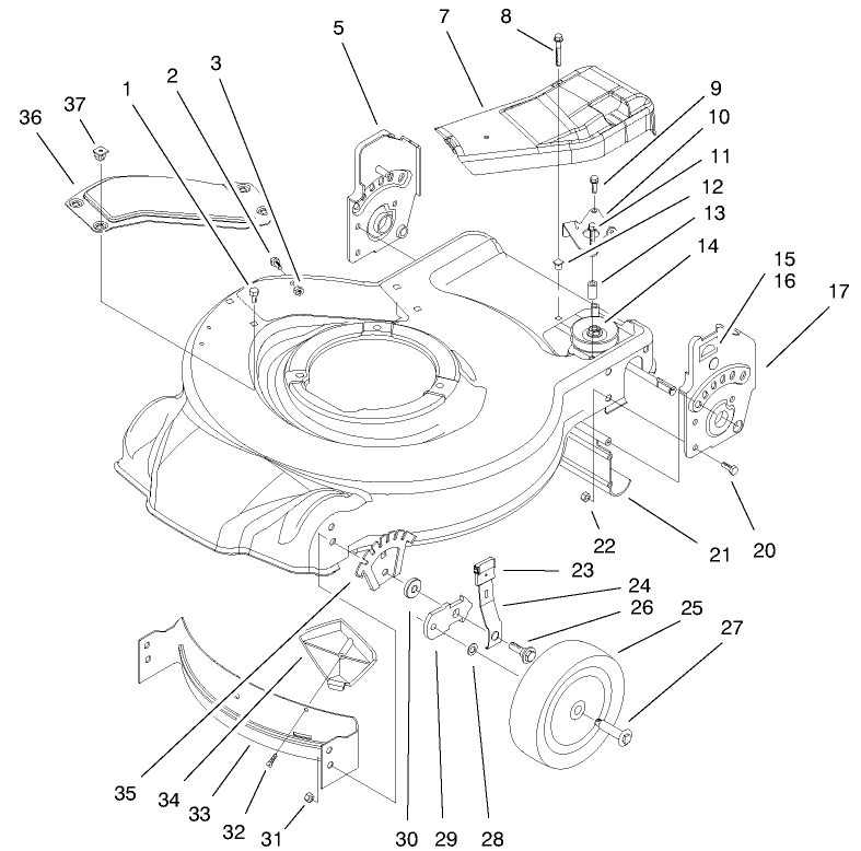 Housing, Handle Brackets, & Wheel Assembly