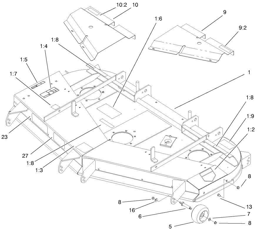 Deck, Deflector And Roller Assembly