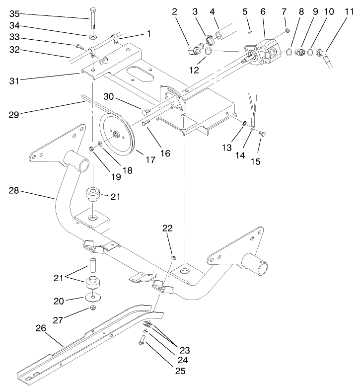 Engine Frame & Hydraulic Pump Drive Assembly
