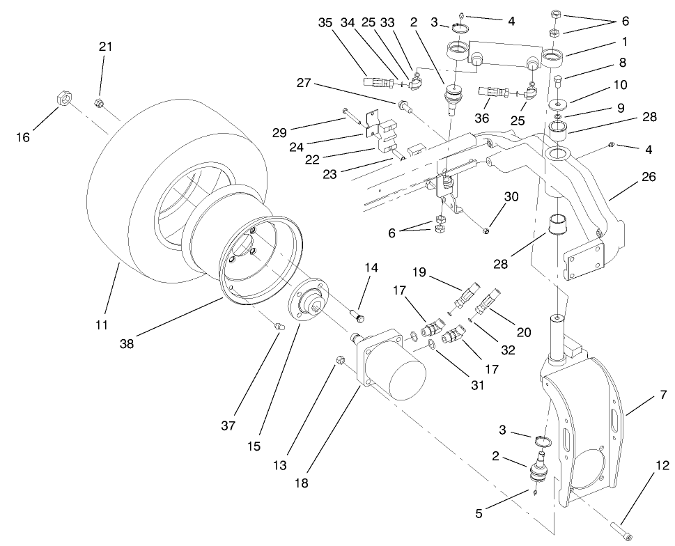 Rear Fork And Tire Assembly