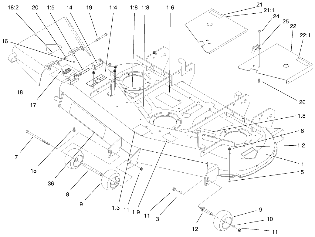 Deck, Deflector And Roller Assembly