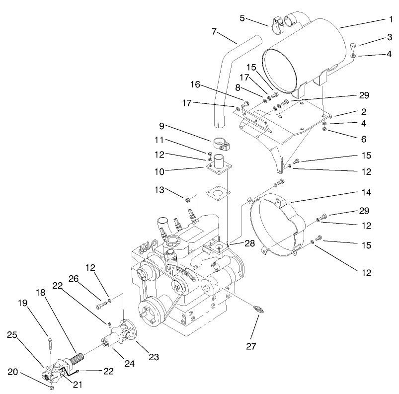 Muffler & Pump Drive Assembly