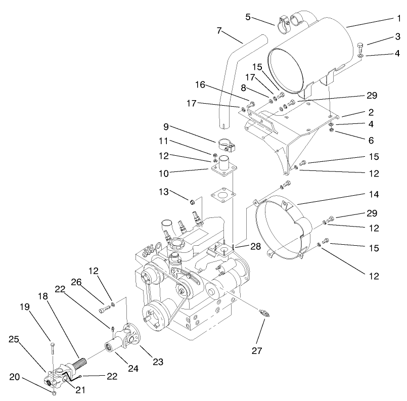 Muffler & Pump Drive Assembly