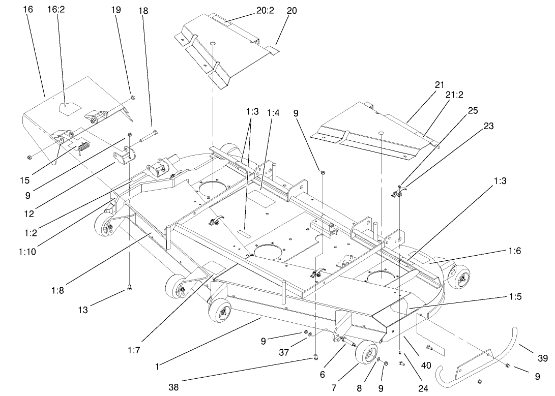 Deck, Deflector And Roller Assembly