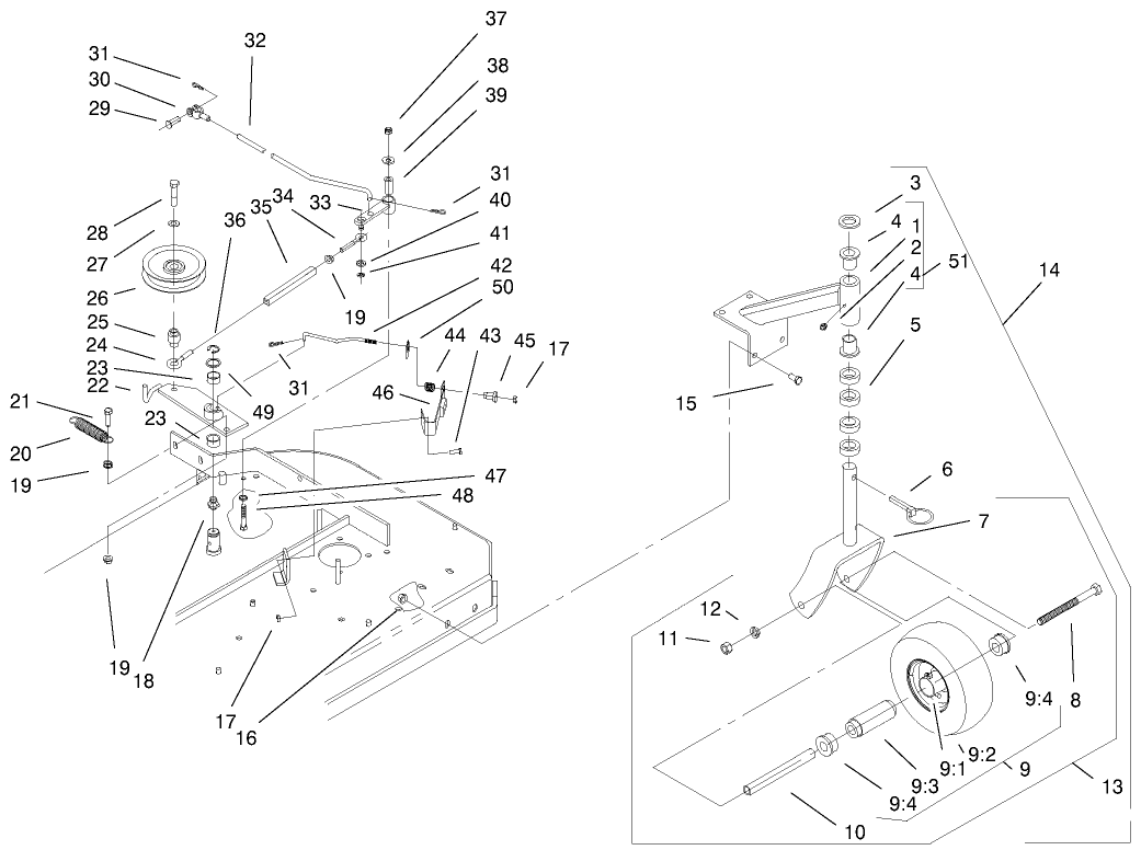 Front Castors & Blade Brake System Assembly
