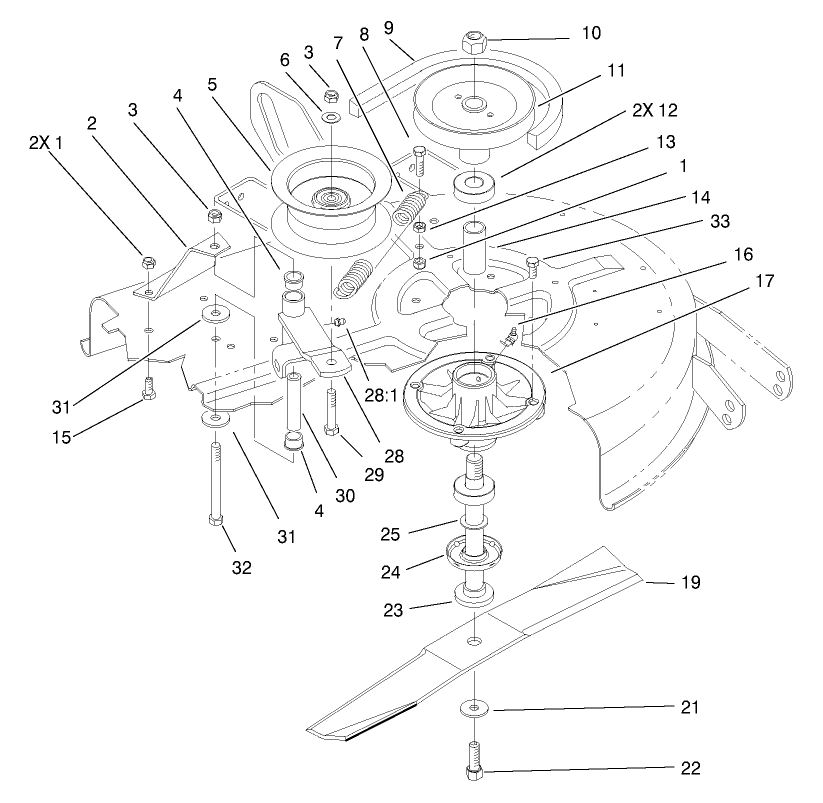 Blade, Spindle And Pulley Assembly