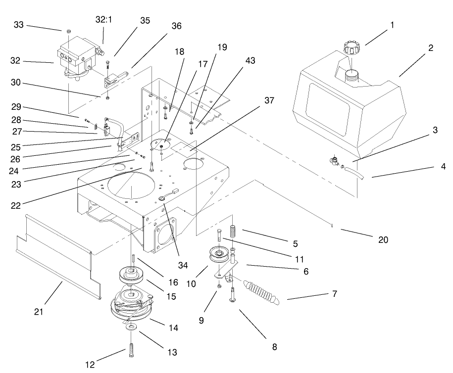 Fuel Tank, Hydro Pumps, & Pto Assembly