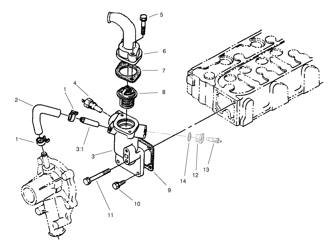 Water Flange And Thermostat Assembly