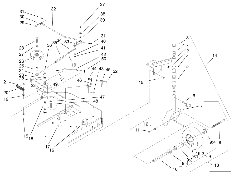 Front Casters, & Blade Brake Assembly