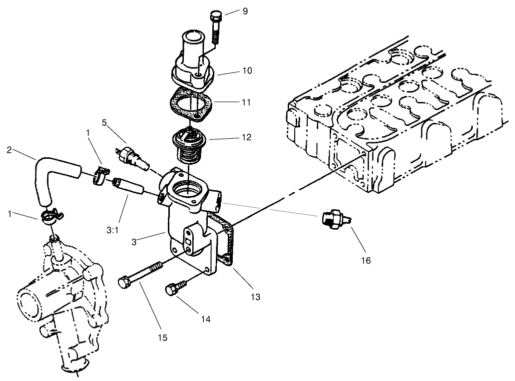 Water Flange And Thermostat Assembly