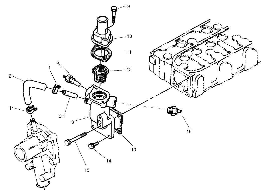 Water Flange And Thermostat Assembly