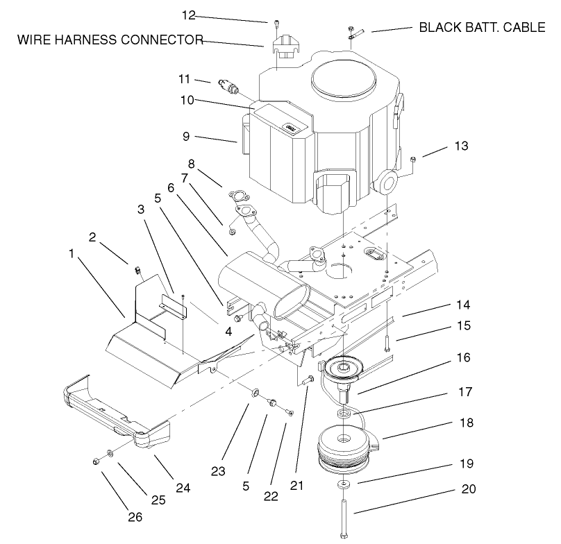 Twin Cylinder Engine, Muffler And Pto Assembly