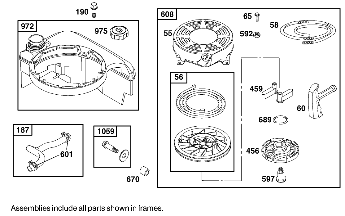 Fuel Tank and Rewind Starter Assembly  Briggs and Stratton 12h807-1775-E1
