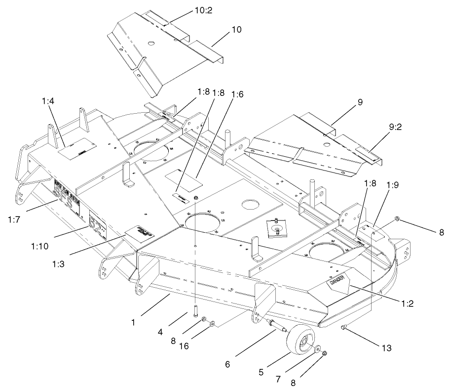 Deck, Deflector And Roller Assembly