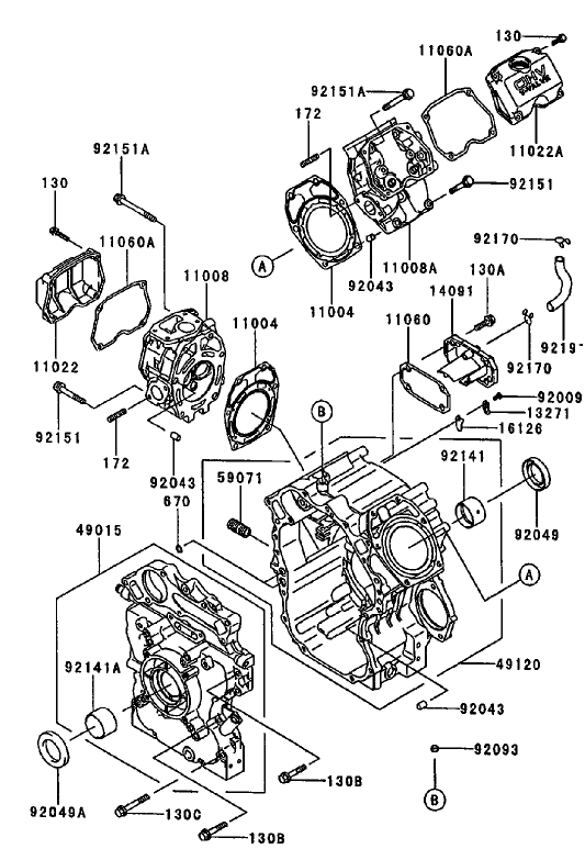 Cylinder/crankcase (kawasaki Fd750d-As03)