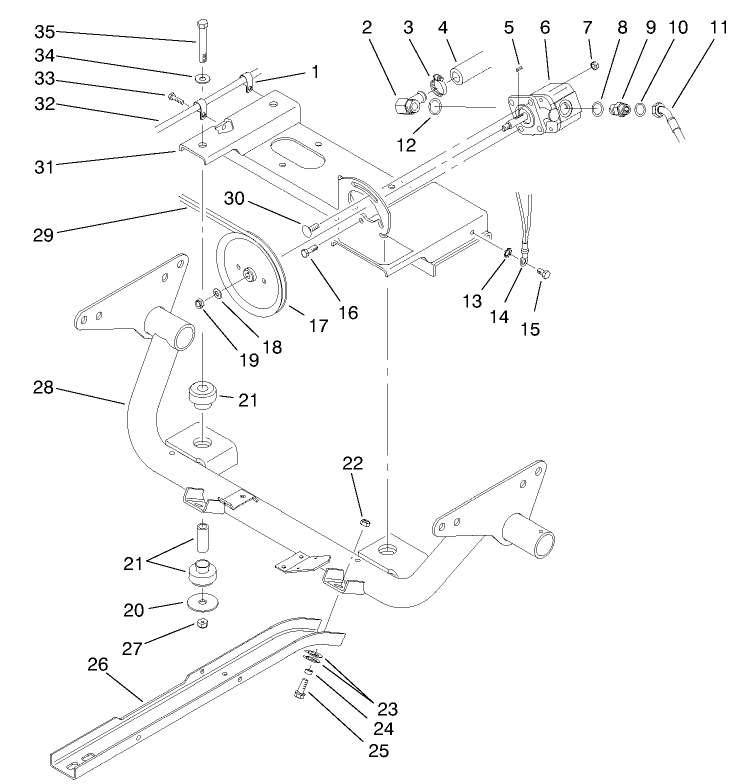 Engine Frame & Hydraulic Pump Drive Assembly