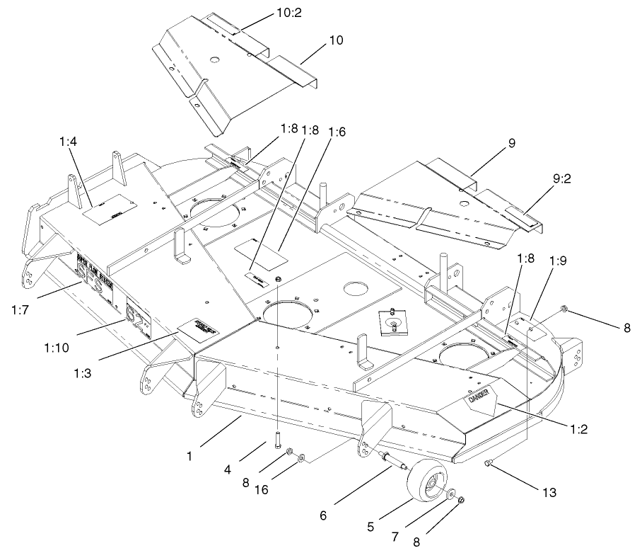 Deck, Deflector And Roller Assembly