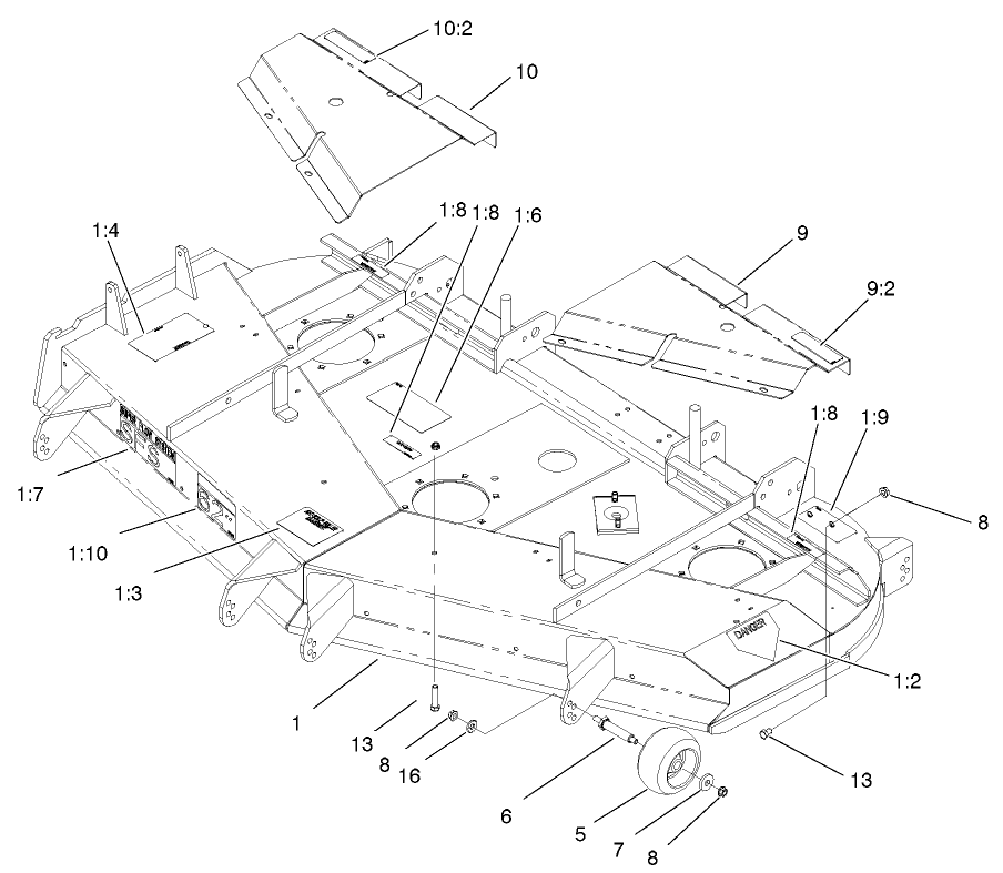 Deck, Deflector And Roller Assembly