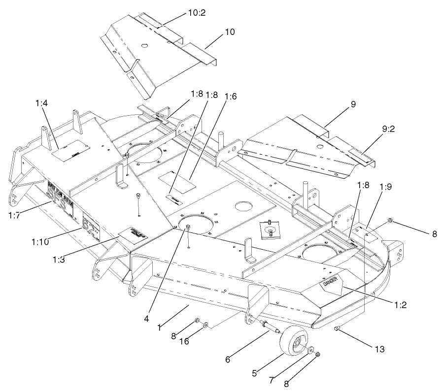 Deck, Deflector And Roller Assembly