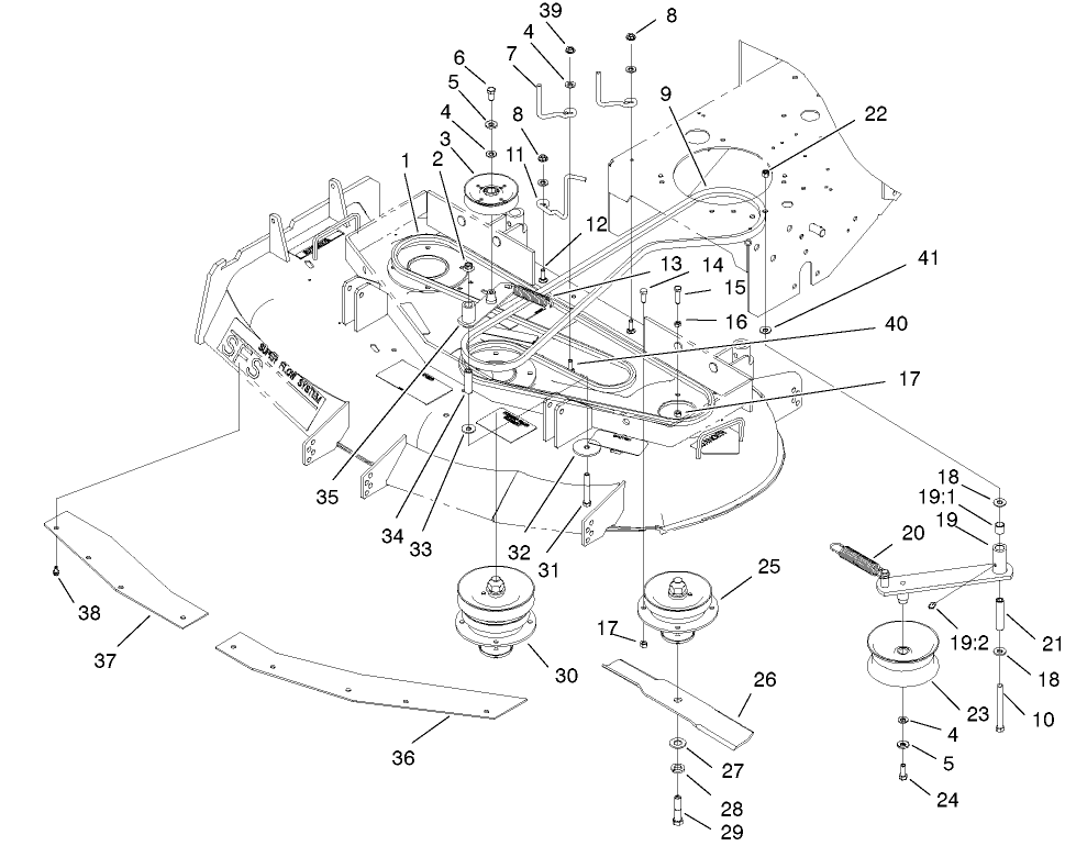 Spindles, Idler Pulleys And Belts Assembly