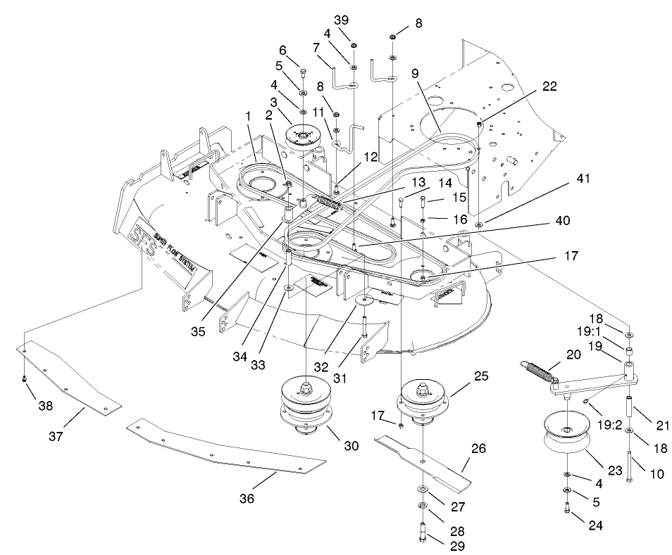 Spindles, Idler Pulleys And Belts Assembly