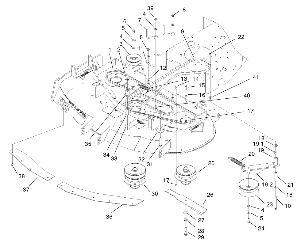 Spindles, Idler Pulleys And Belts Assembly