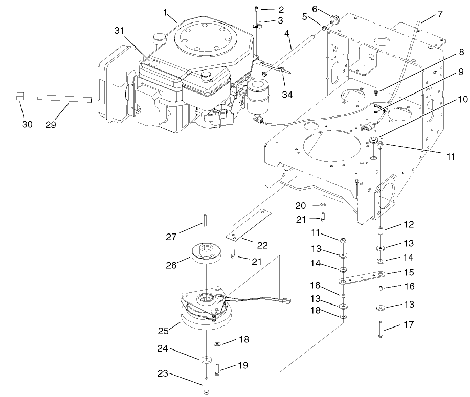 Engine, Clutch, Strap And Wire Assembly