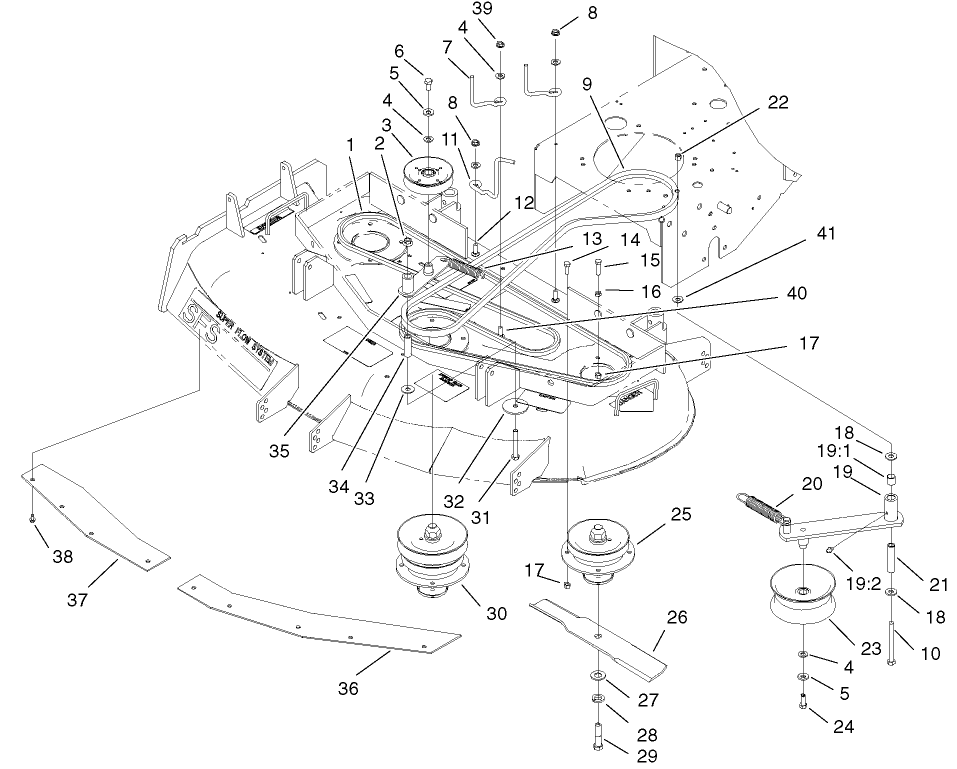 Spindles, Idler Pulleys And Belts Assembly