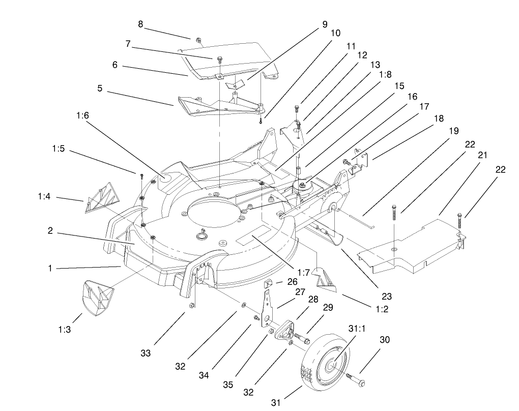 Housing, Handle Brackets, & Wheel Assembly