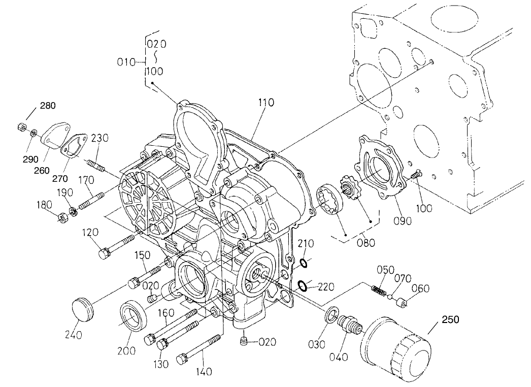 Gear Case, Oil Filter And Cover Assembly Engine Assembly No. 104-3448