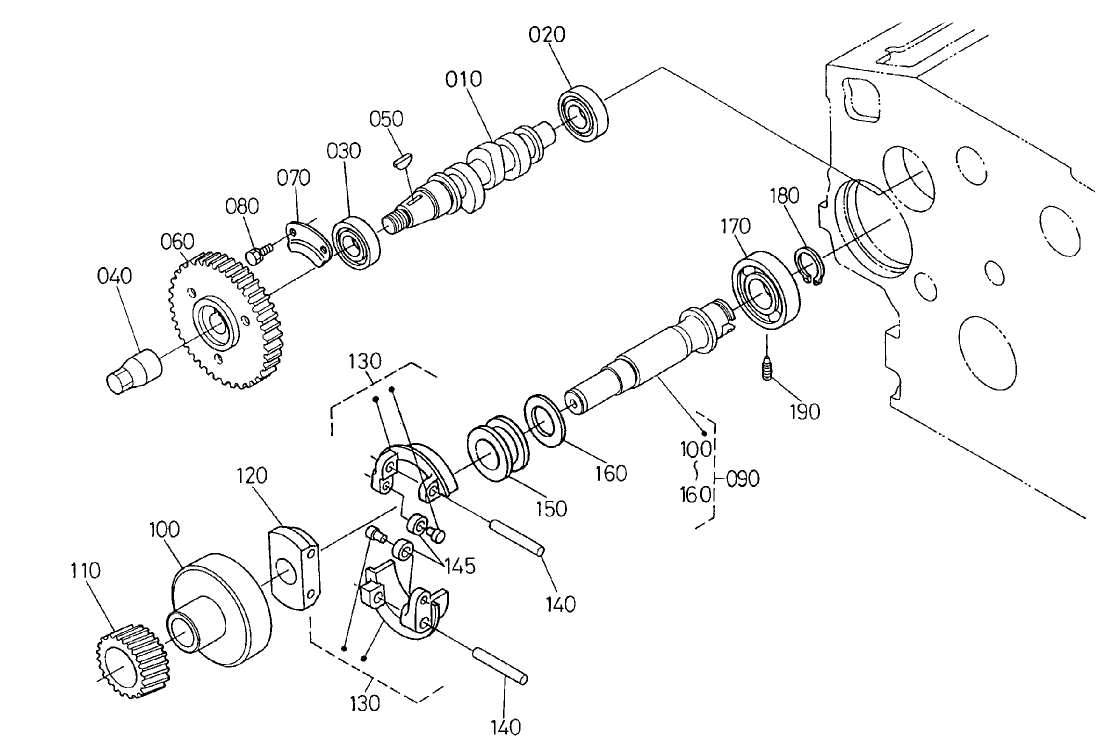 Fuel, Camshaft And Governor Shaft Assembly Engine Assembly No. 104-3448