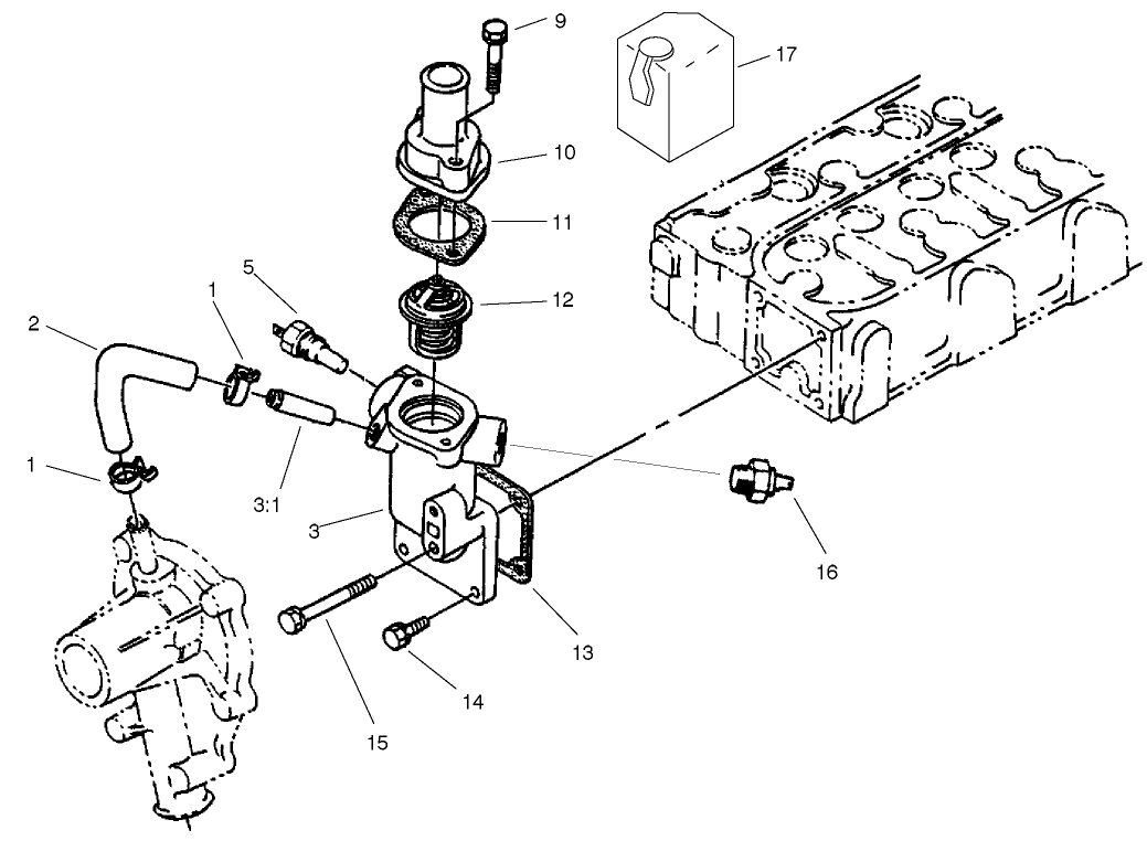 WATER FLANGE AND THERMOSTAT ASSEMBLY