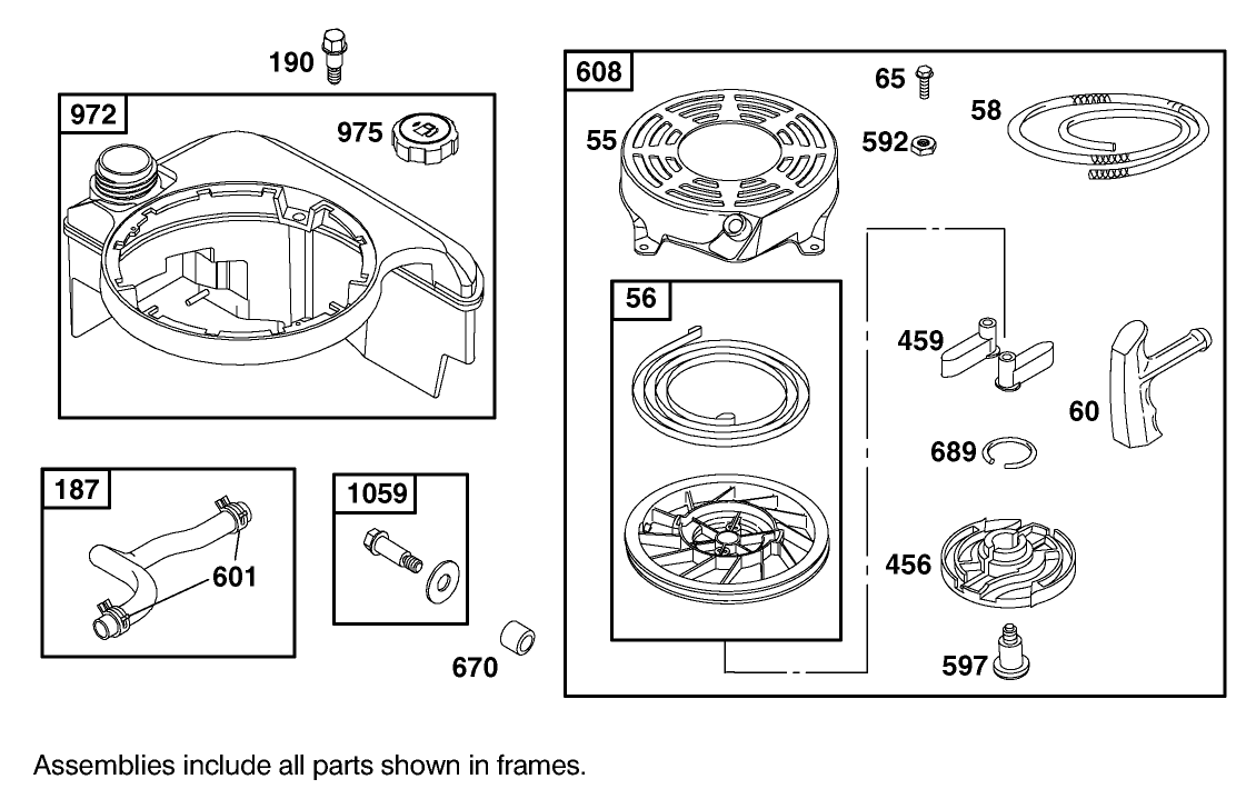 Fuel Tank And Rewind Starter Assembly Briggs And Stratton Model 12h807-1775-E1