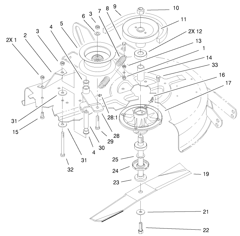 Blade, Spindle And Pulley Assembly