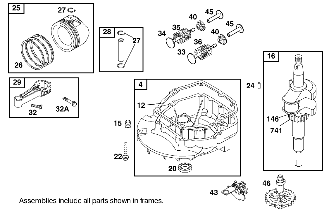 Crankcase / Crankshaft / Piston / And Valve Assemblies Briggs And Stratton Model 12j805-2370-B1