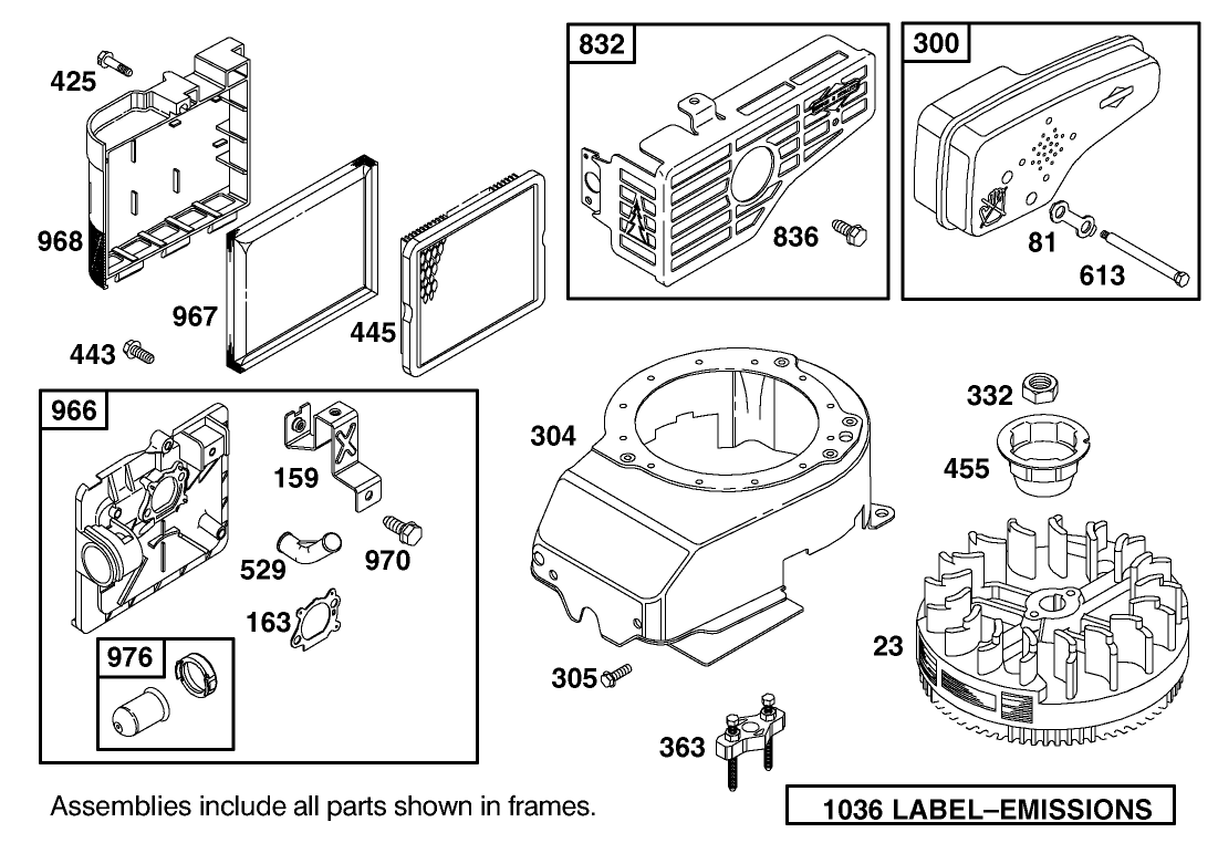 Flywheel / Muffler / And Air Cleaner Assemblies Briggs And Stratton Model 12j805-2370-B1